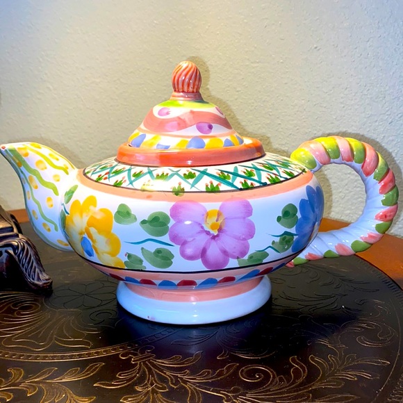 World Bazaar Other - World Bazaar Vintage Hand Painted Floral Terracotta Teapot 2 Quart